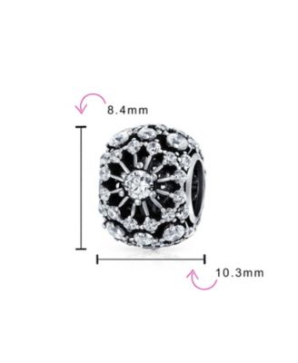 White Crystal Filigree Spacer Barrel Charm Bead .925 Sterling Silver Fits European Bracelet