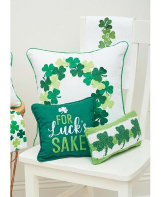 St. Patrick's Day Clover Trio 3 Leaf Clovers Hooked Small/Petite Accent Pillow, 6" x 12"