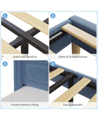 Upholstered Twin Bed Frame with LED Lights, Velvet Platform Bed Frame with Wing Back Storage Headboard, Wood Slats Support, No Box Spring Needed, Easy Assembly