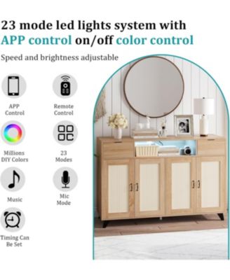 Sideboard Buffet Cabinet, 4 Rattan Doors 2 Drawers Accent Storage Cabinet