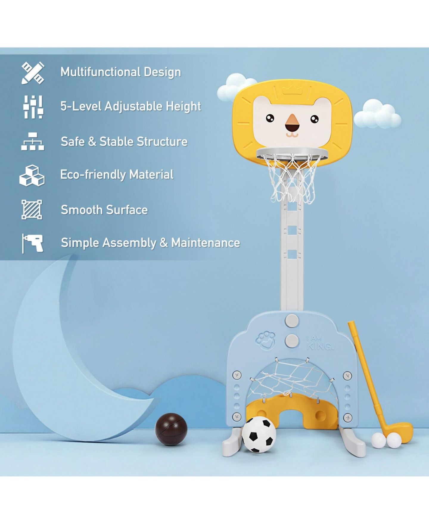 Детские игрушки KUYOTQ 3-in-1 Adjustable Basketball Hoop Sports Set, Ages 2-7 — фото 7