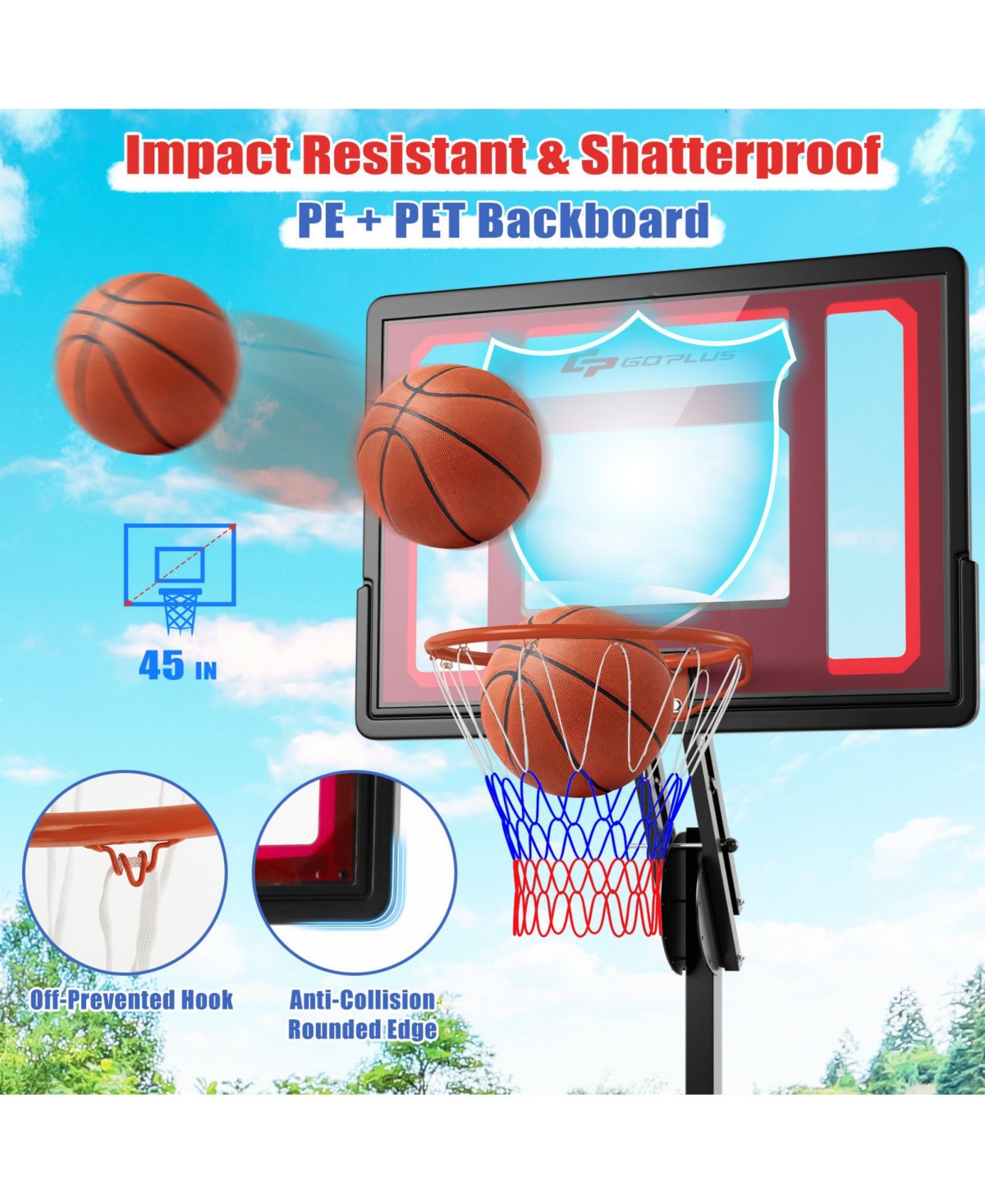 Kuyotq Basketball Hoop with 5-10 Feet Adjustable Height for Indoor Outdoor