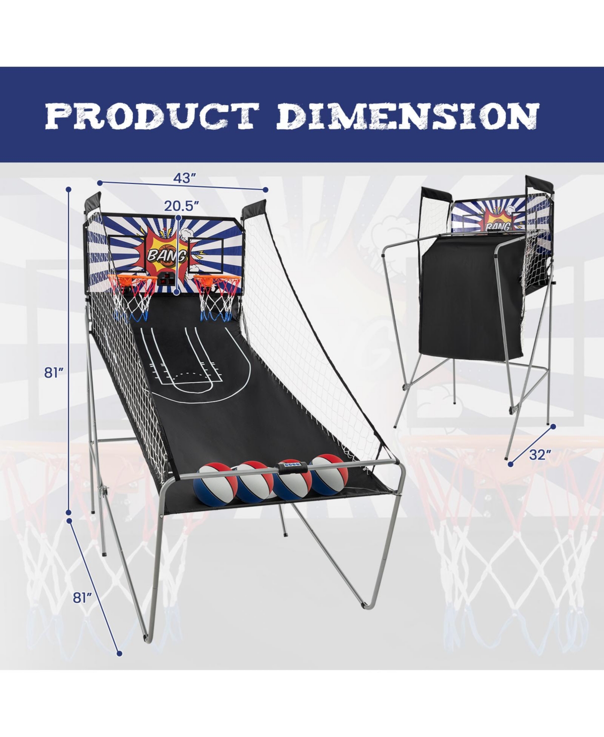 Kuyotq Dual Shot Basketball Arcade Game with 8 Game Modes and 4 Balls