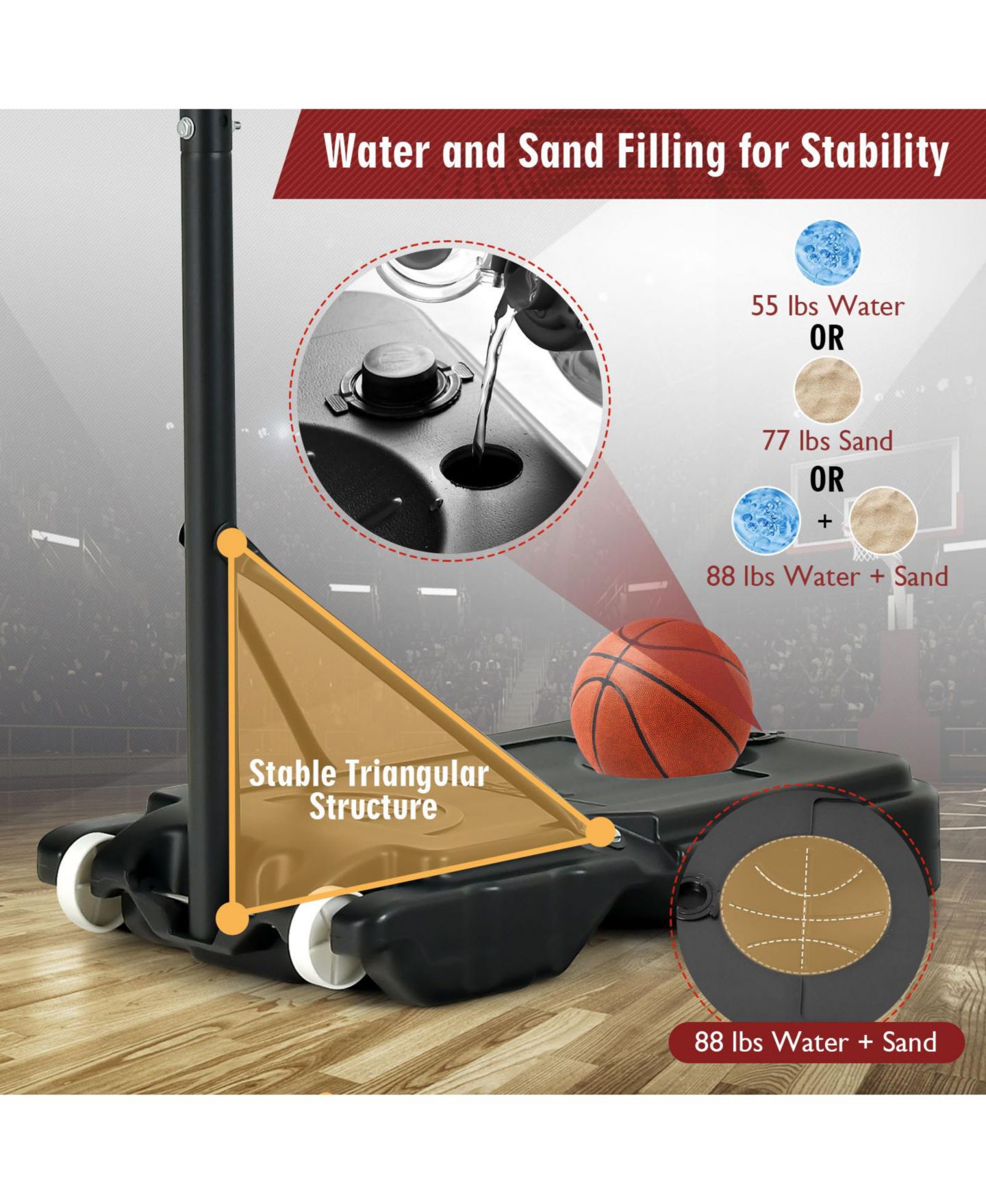 Детская игрушка KUYOTQ 4.3-8.2 FT Portable Basketball Hoop with Adjustable Height and Wheels — фото 5