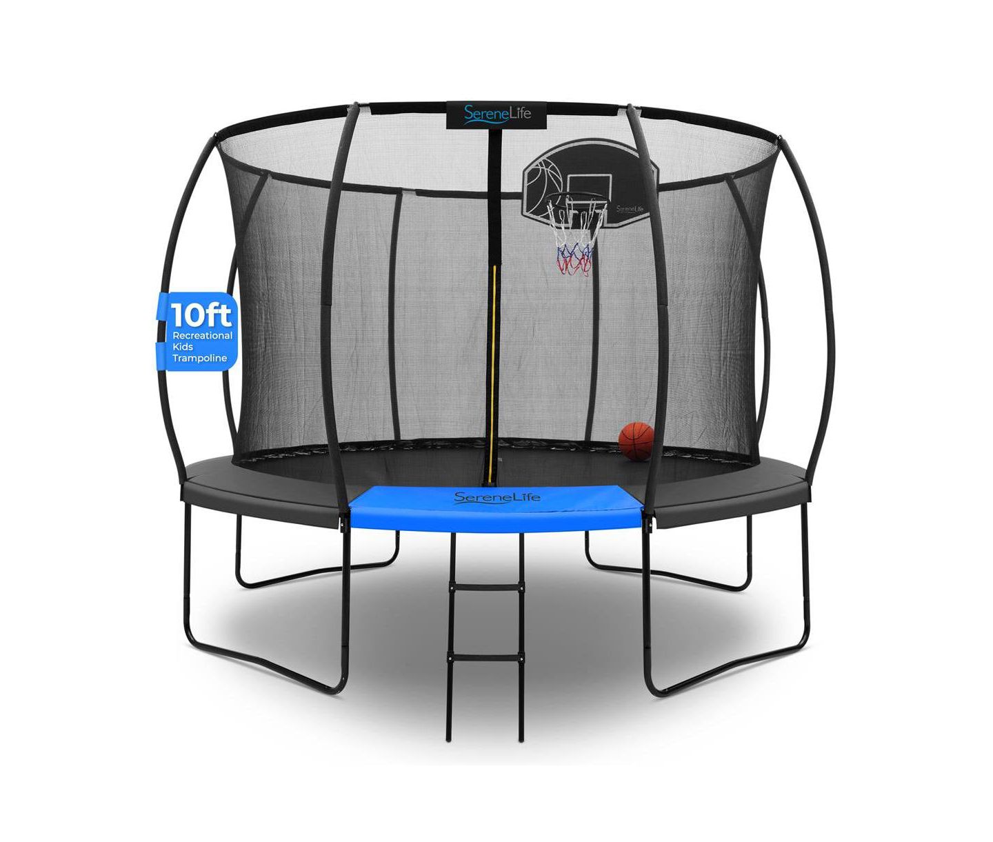 Детская игрушка SereneLife 10ft Pumpkin Trampoline with Inner Enclosure, Ladder, and Basketball Hoop for Kids — фото 1