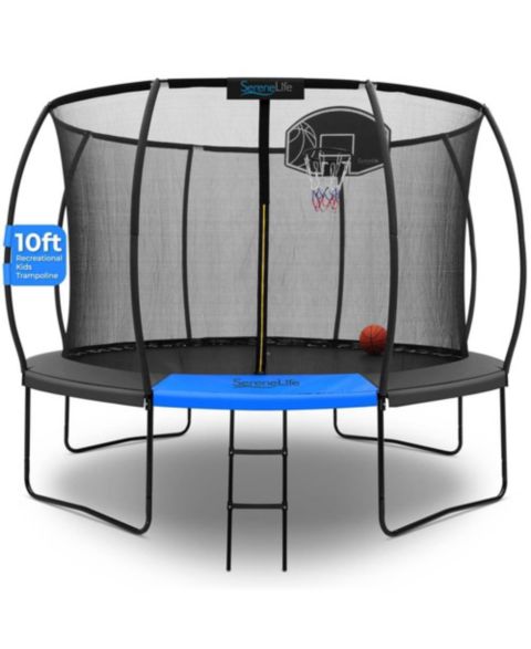 Детская игрушка SereneLife 10ft Pumpkin Trampoline with Inner Enclosure, Ladder, and Basketball Hoop for Kids