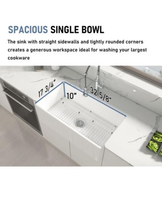 33inch L x 18inch W Single Bowl Fireclay Farmhouse Kitchen Sink with Sink Grid