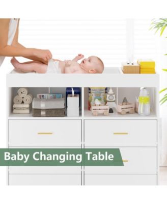 6-Pc Wood Dresser with Changing Pad, LED & Charging Station – Baby Changing Table