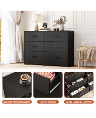 Dresser for Bedroom with 6 Drawers, Modern Closet Dressers Chest of Drawers with Metal Handle, Wooden Dresser Organizer for Bedroom, Living Room, Hallway,Black