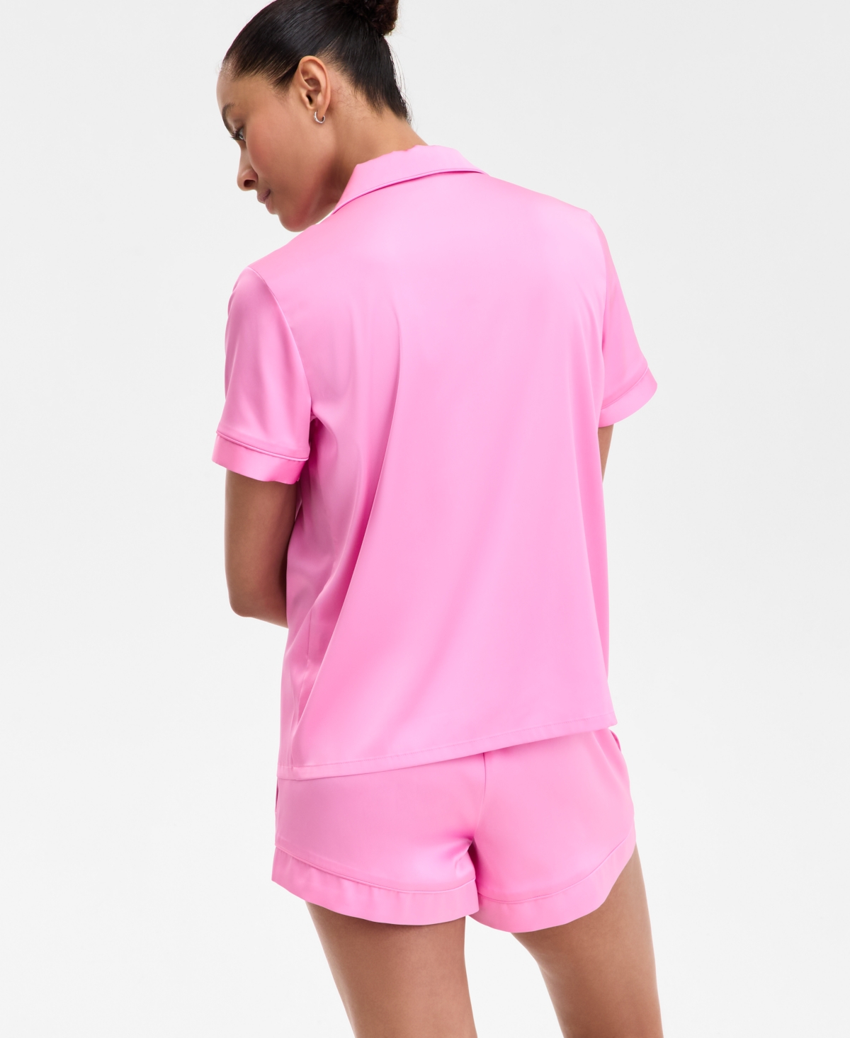 Inc International Concepts I.n.c International Concepts Women's Stretch Satin Short-sleeve Pajama Set, Exclusively At Macy's In Juicy Pink