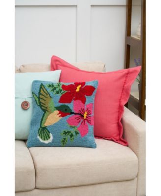 Humming Bird Floral Flowers Spring Theme Hooked Accent Throw Pillow, 16" x 16