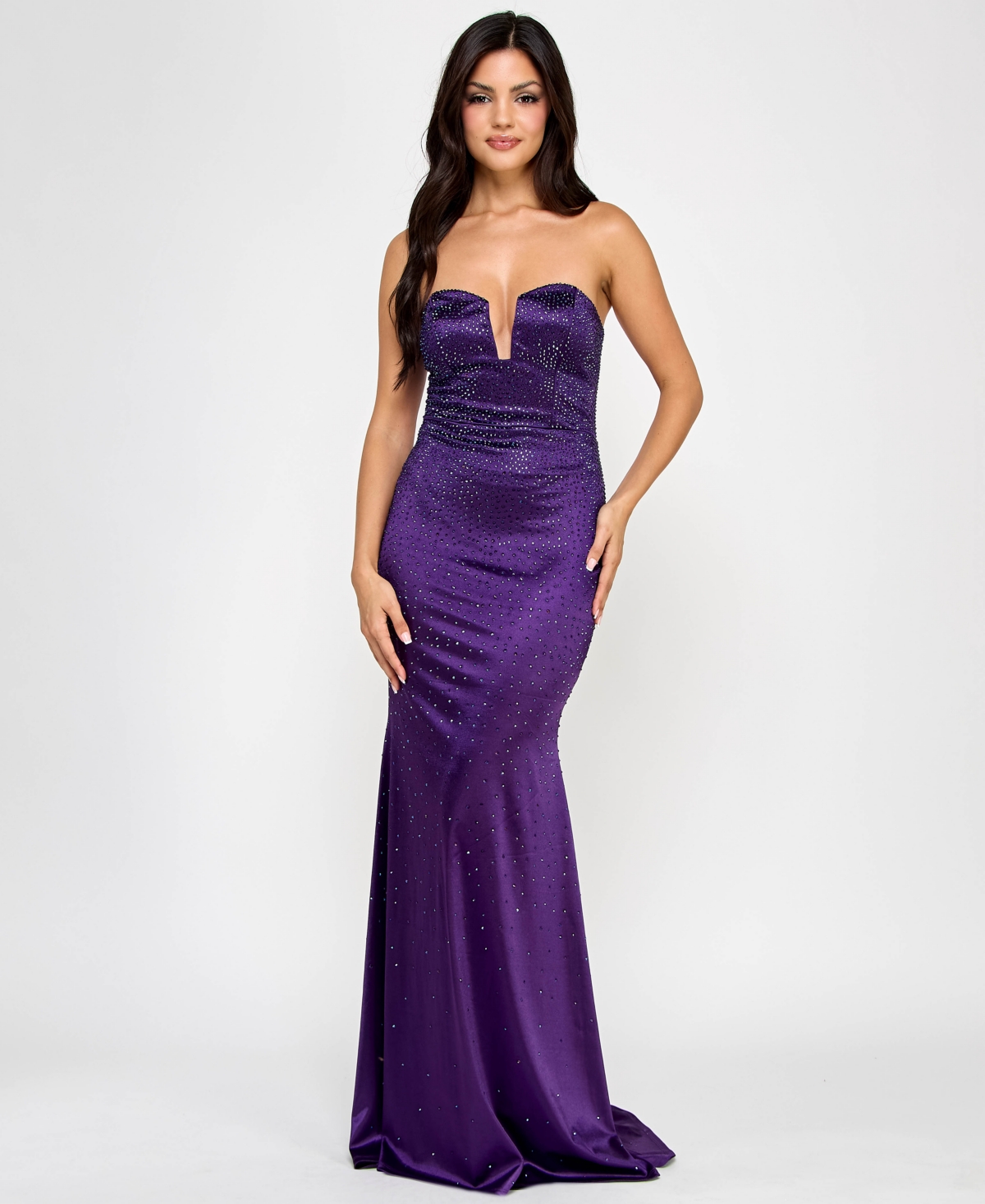 Juniors' Rhinestone-Embellished Satin Gown, Created for Macy's - Deep Purple