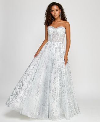 B Darlin Juniors' Strapless Glitter Mesh Ball Gown - Macy's