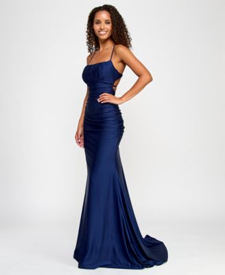 B Darlin Juniors' Square-Neck Ruched Strappy Sleeveless Gown, Created for  Macy's - Macy's