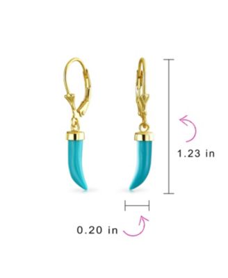 Italian Cornicello Chili Pepper Dangle Synthetic Turquoise Earrings Gold Plated Silver