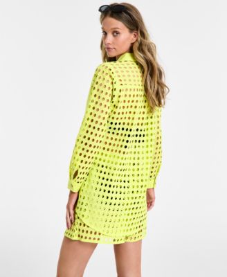 Women's Cotton Openwork Dot Cover-Up Beach Shirt