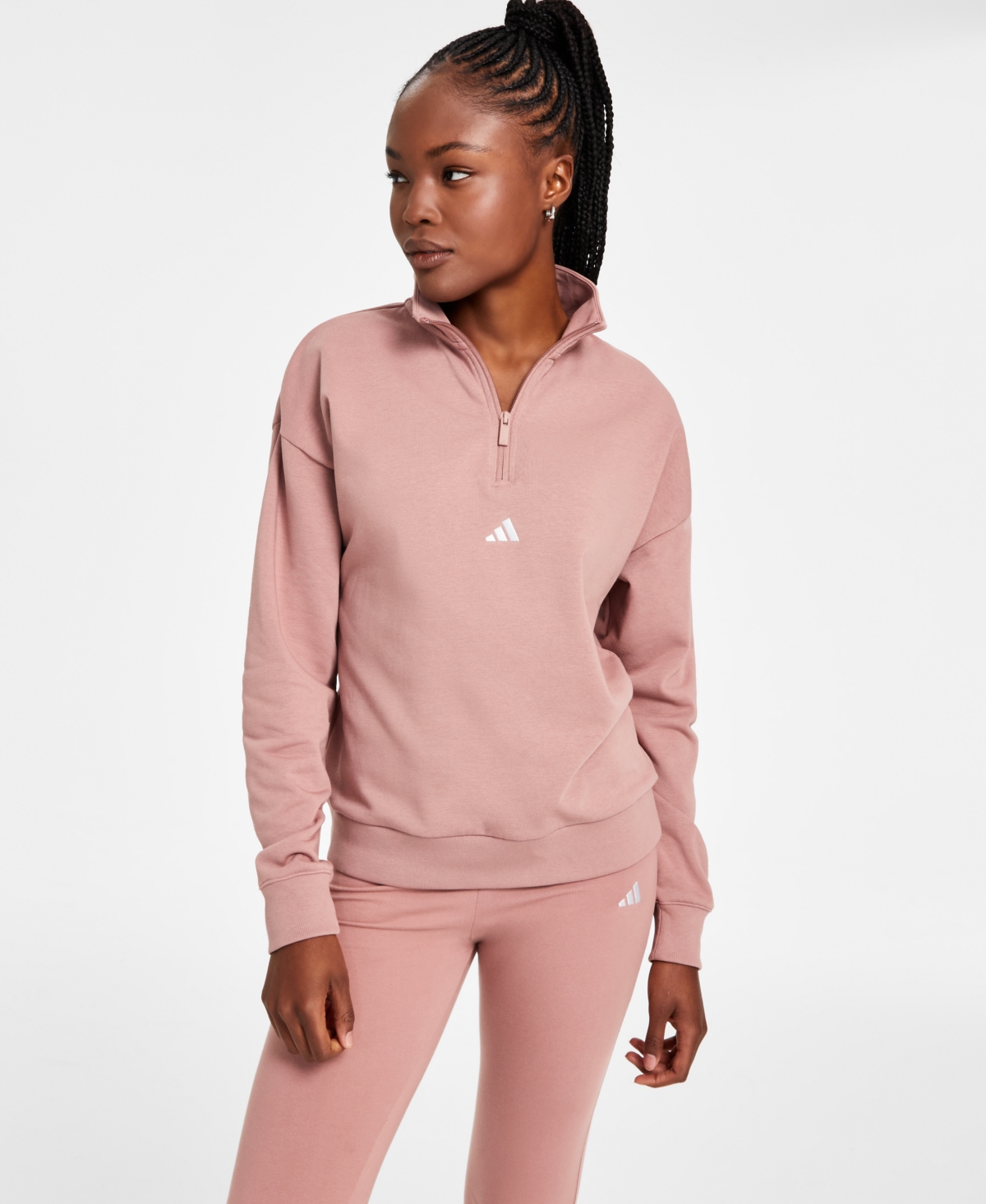 ADIDAS ORIGINALS WOMEN'S ESSENTIALS SMALL LOGO FRENCH TERRY QUARTER ZIP TOP