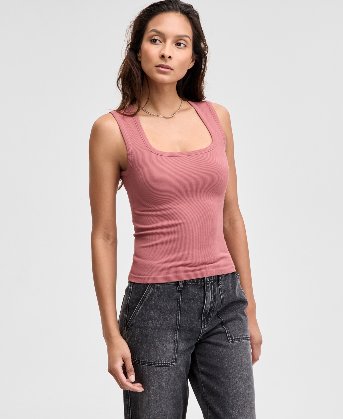 Women's Ribbed Seamless Square-Neck Tank Top, Created for Macy's - Sienna Dune