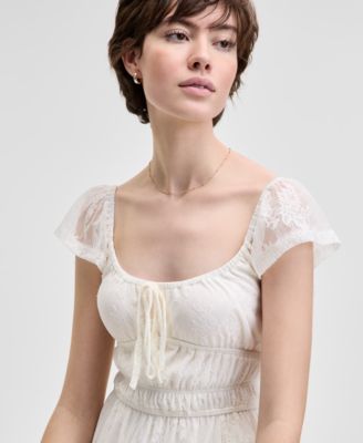 Women's Scoop-Neck Ruffle-Sleeve Maxi Lace Dress, Created for Macy's 
