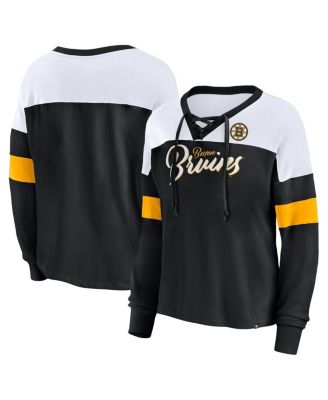 Fanatics - Women's Black Boston Bruins Take the Shot Long Sleeve Lace-Up V-Neck T-Shirt