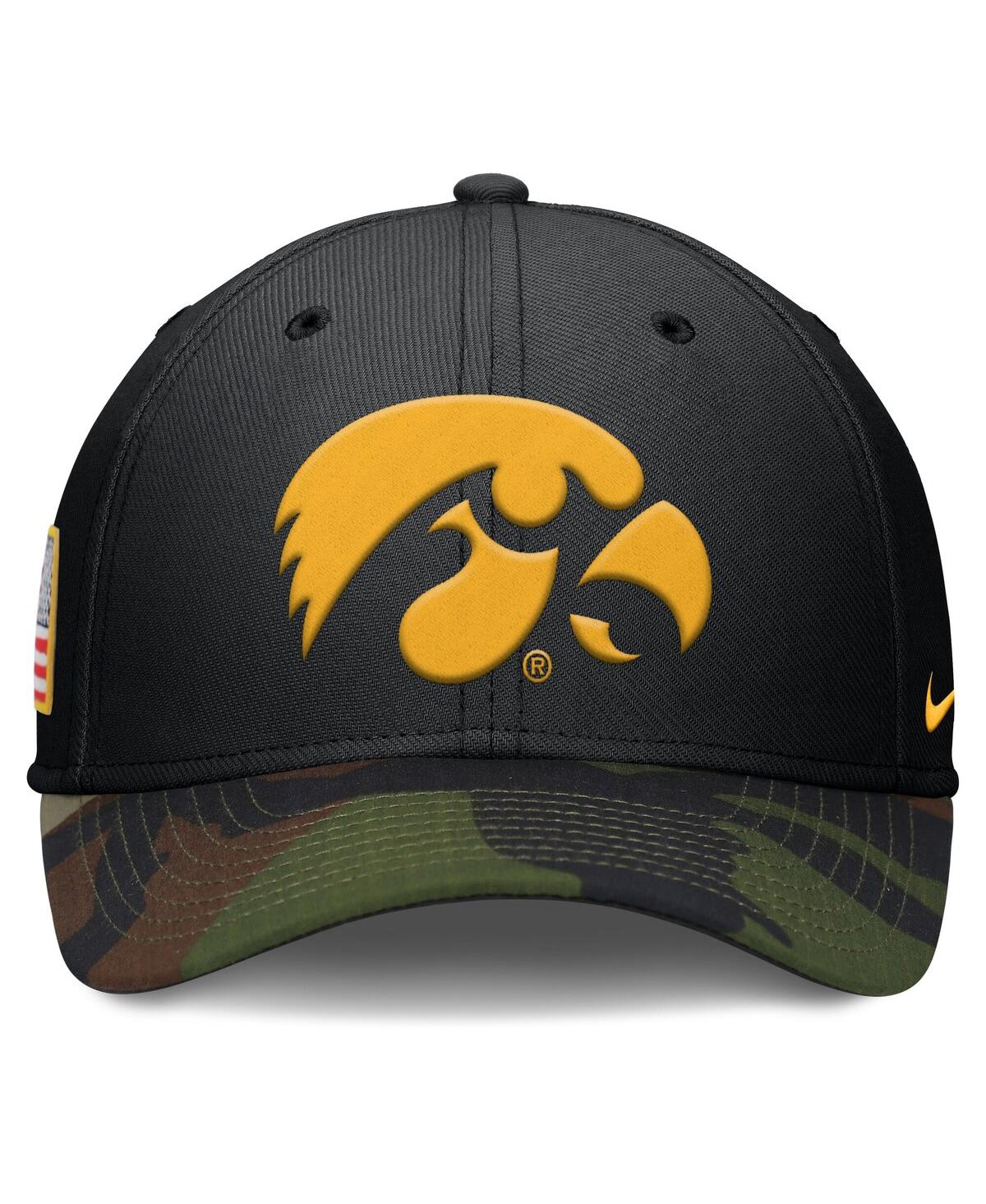 Nike Men's Black/camo Iowa Hawkeyes 2024 Military Appreciation Rise Swoosh Performance Flex Hat In Black,camo