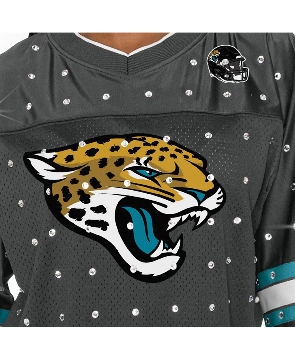Shop Gameday Couture Women's Anthracite Jacksonville Jaguars Kickoff Time Allover Rhinestone Sports Stripe Jersey V-neck 