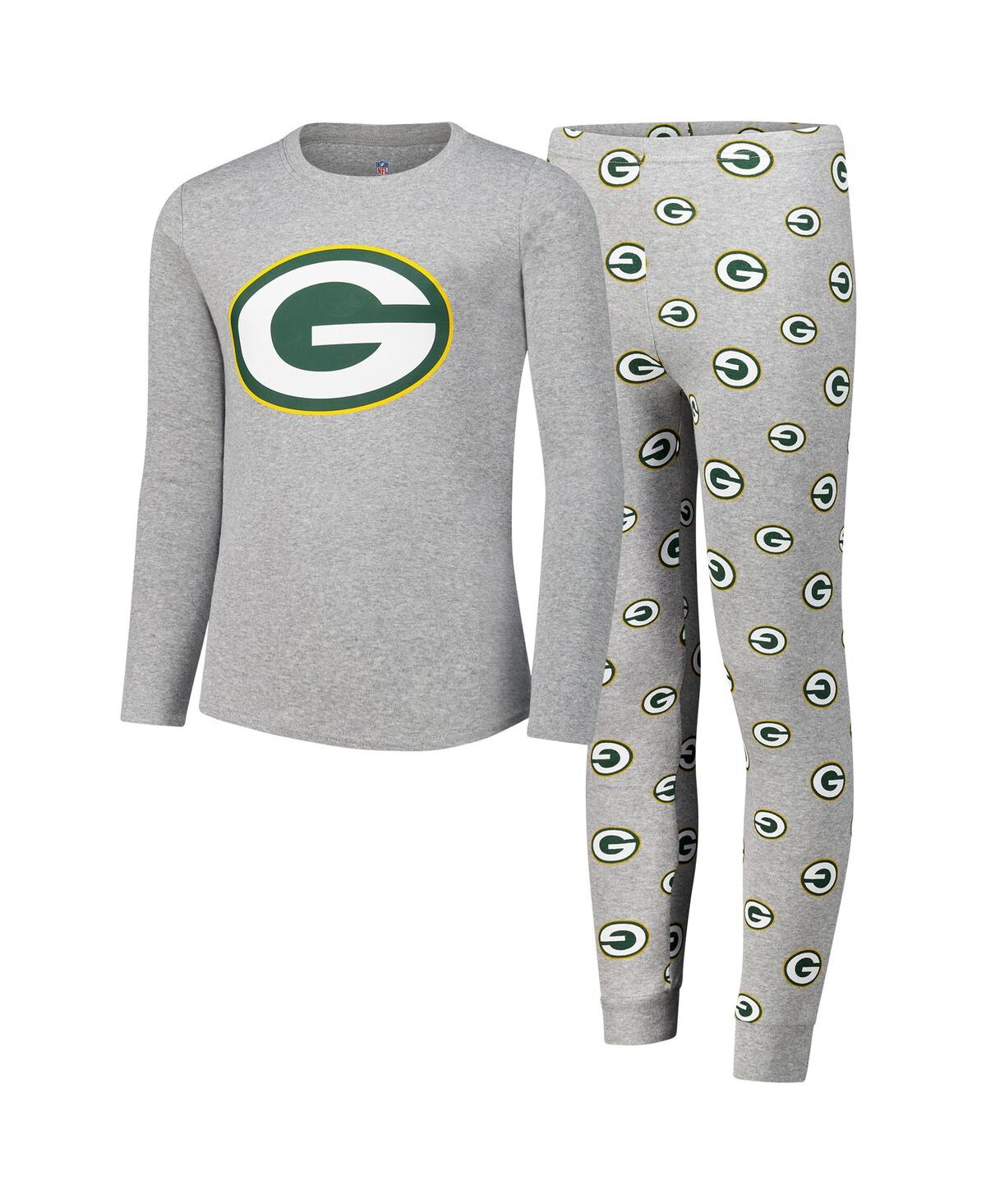 Outerstuff Big Boys And Girls Green Bay Packers Long Sleeve T-shirt And Pants Sleep Set In Heather Gray