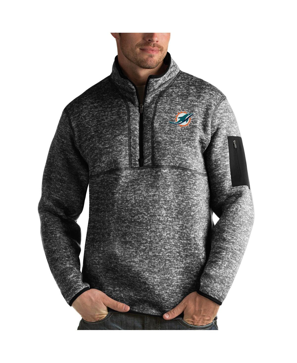 Antigua Men's Heather Black Miami Dolphins Fortune Quarter-zip Pullover Jacket In Heather Black