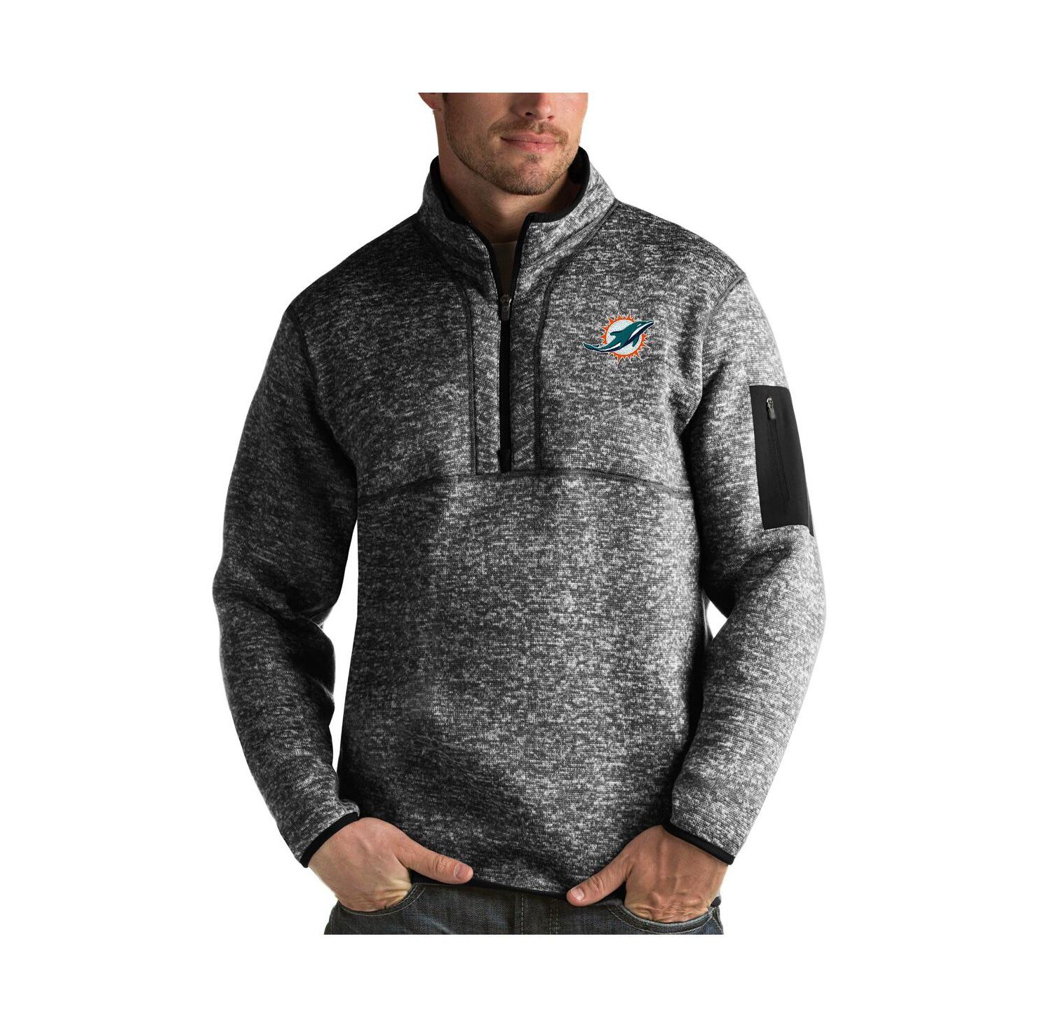 Men's Heather Black Miami Dolphins Fortune Quarter-Zip Pullover Jacket