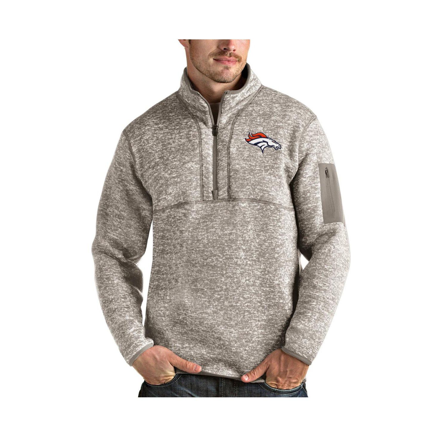 Men's Oatmeal Denver Broncos Fortune Quarter-Zip Pullover Jacket