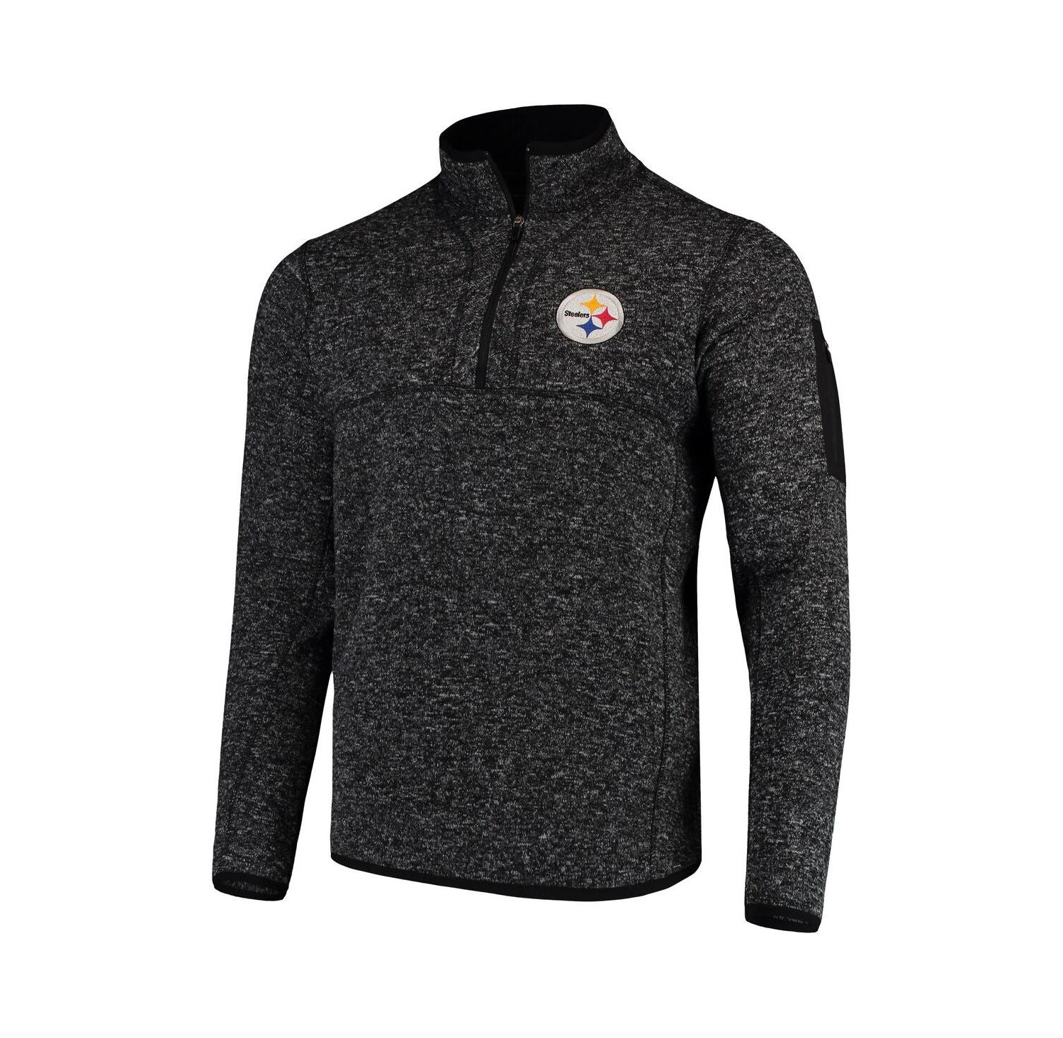 Men's Heather Black Pittsburgh Steelers Fortune Quarter-Zip Pullover Jacket