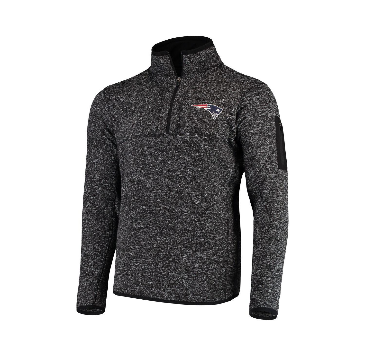 Men's Heather Black New England Patriots Fortune Quarter-Zip Pullover Jacket