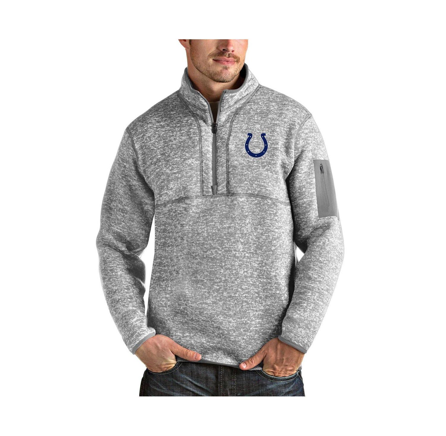 Men's Heather Gray Indianapolis Colts Team Logo Fortune Quarter-Zip Pullover Jacket
