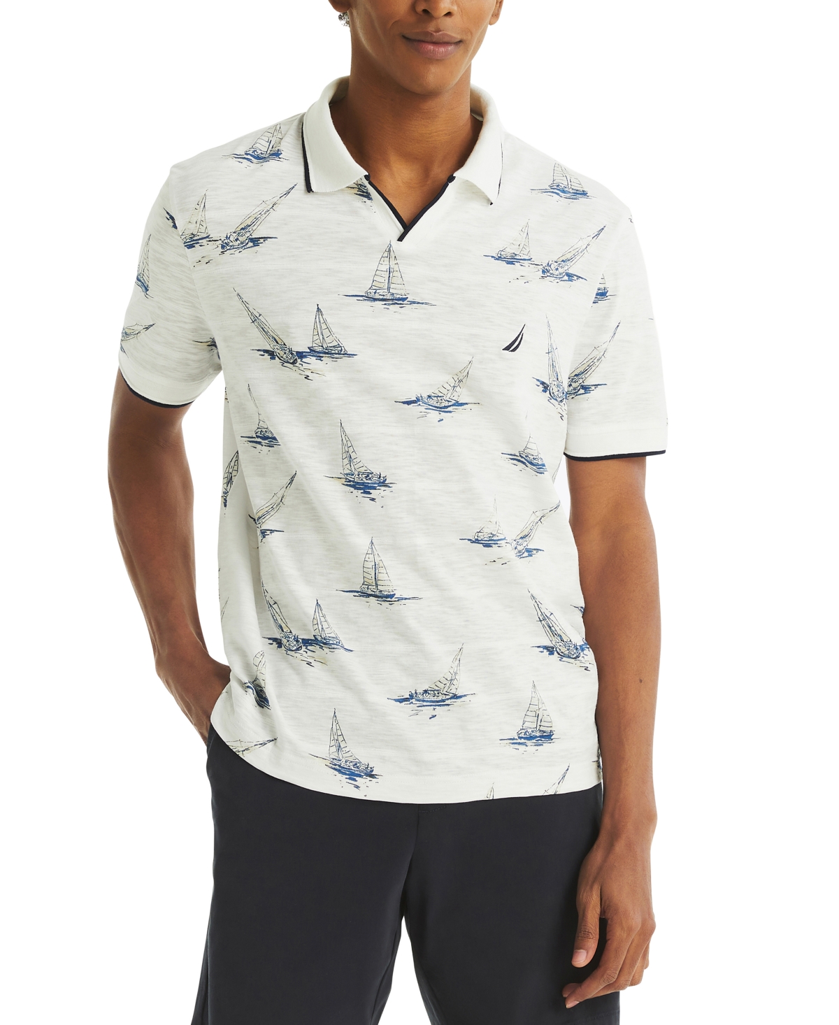 Men's Printed Sailboat Polo Shirt - Seawater Blue