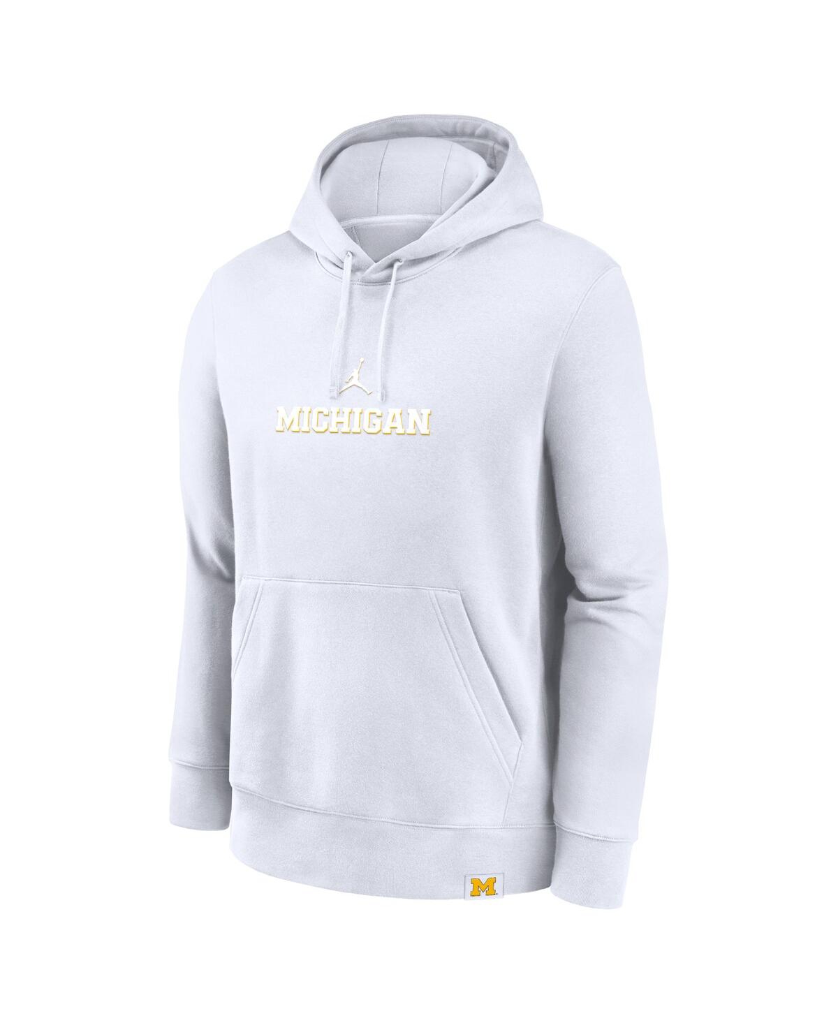 JORDAN MEN'S WHITE MICHIGAN WOLVERINES STATEMENT WORDMARK LOCKUP PULLOVER HOODIE 