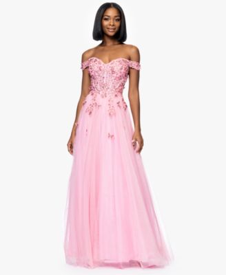Blondie Nites - Women's Off-The-Shoulder 3D Butterflies Gown
