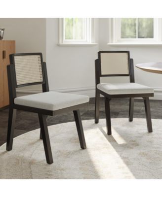 Bert Modern Dining Chair with Woven Rattan Backrest and Solid Wood Legs