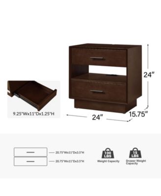 Zulema Mid-Century Modern 2-Drawer Nightstand with Built-In Outlets and Hidden Drawer