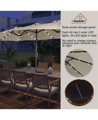 Outdoor Double-Sided Patio Umbrella with Base 36 LED Light Market Umbrella with Cover