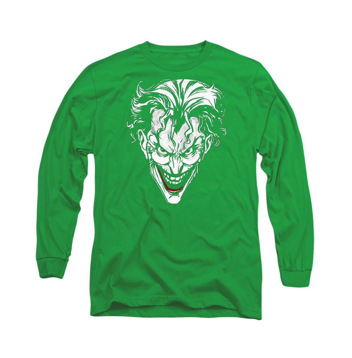 Men's Joker Red On Green Long Sleeve Adult Tee / T-Shirt - Medium green