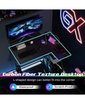 L Shaped Gaming Desk with Outlets and USB Ports