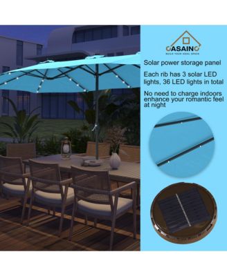 Outdoor Double-Sided Patio Umbrella with Base 36 LED Light Market Umbrella with Cover
