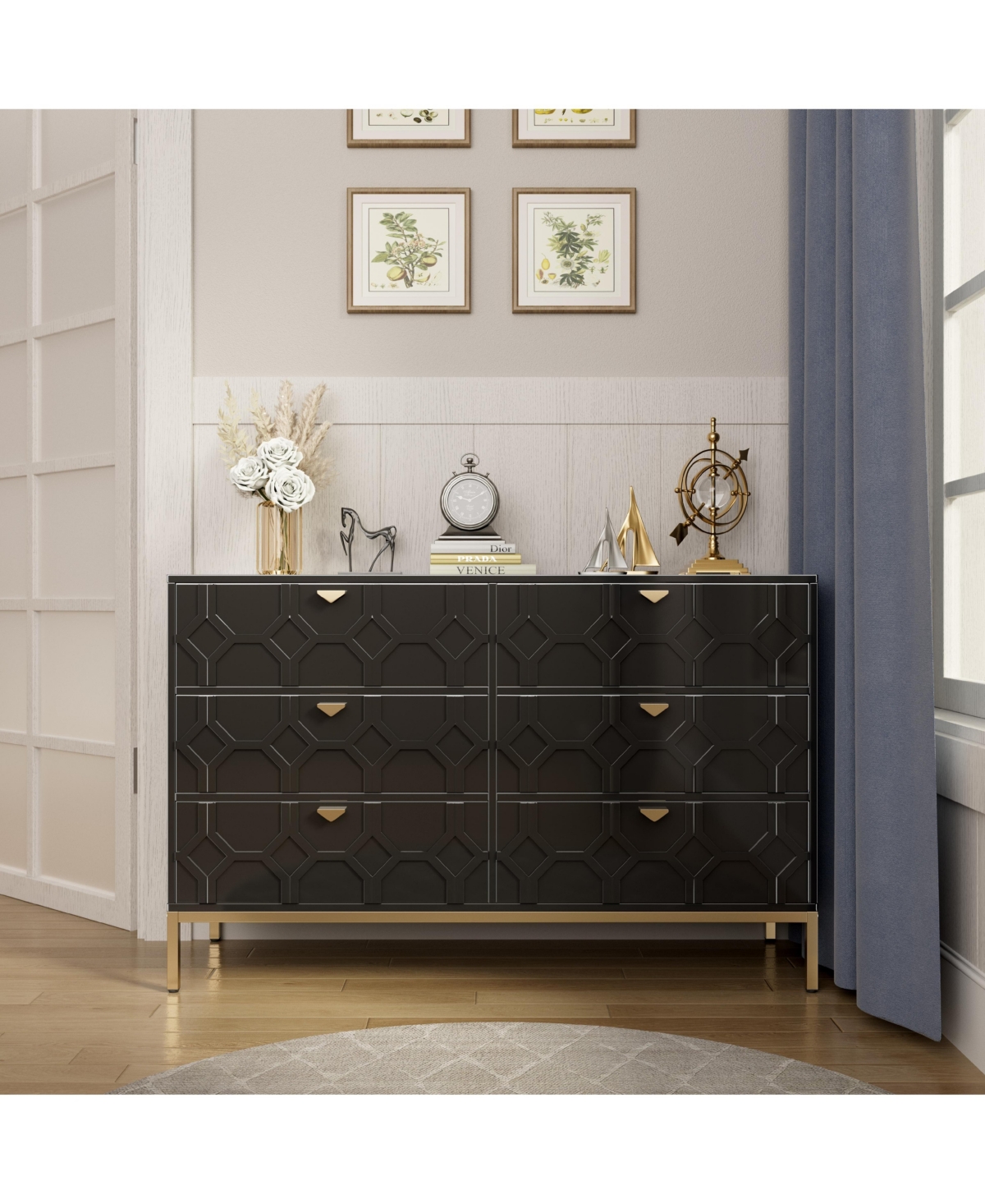 Wooden 6-Drawer Storage Cabinet Table