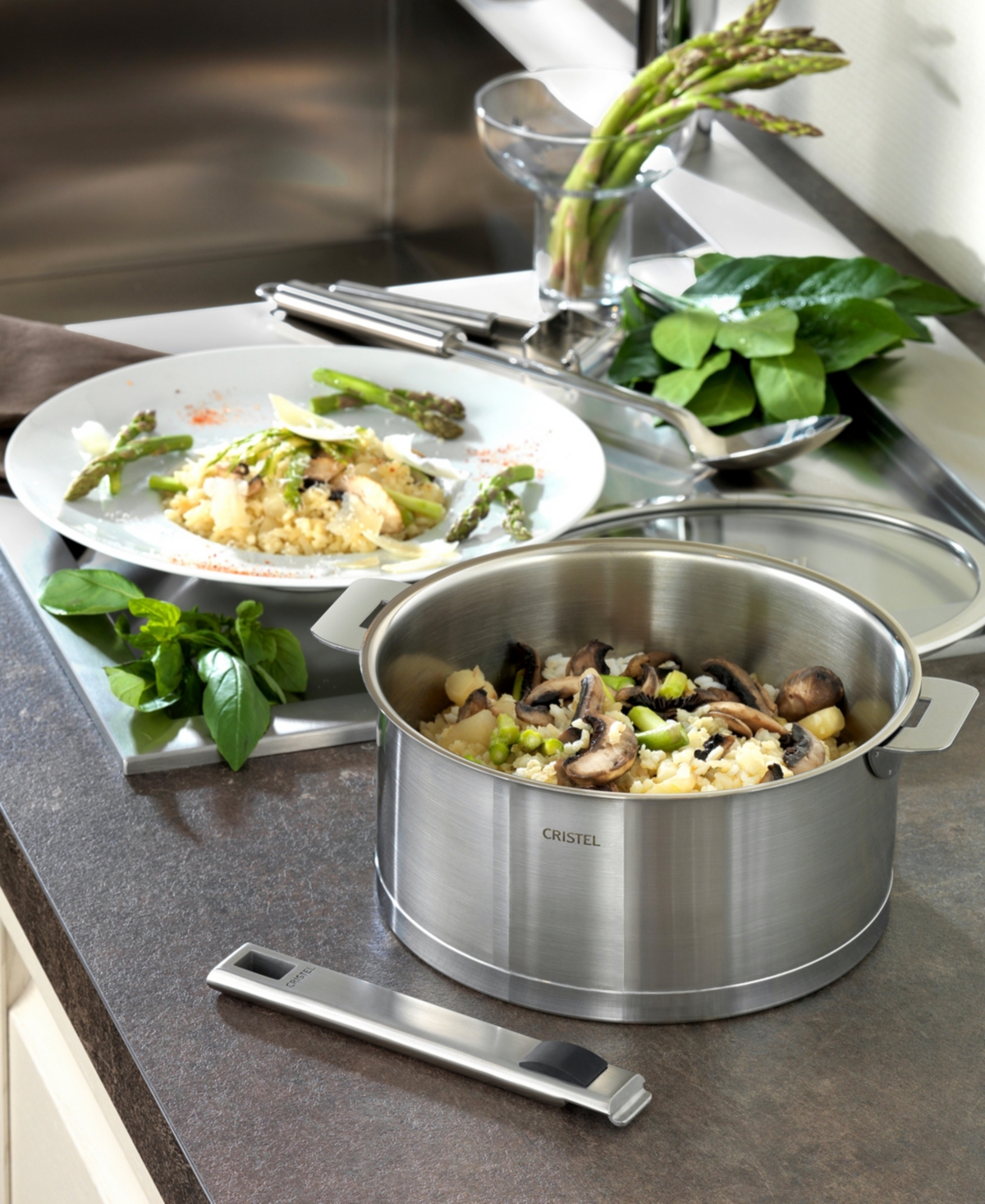 Cristel Stainless Steel Strate 1 Qt. Saucepan Set With Handles In Silver