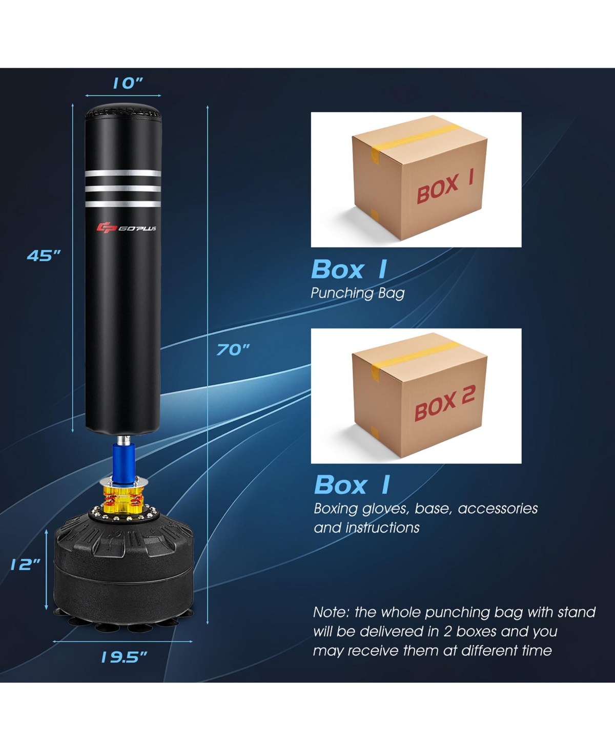 220Lbs Freestanding Punching Boxing Bag w/12 Suction Cup Base Shock Absorber