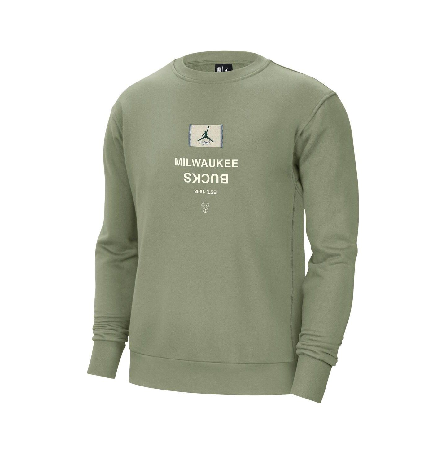 Мужская толстовка Jordan Green Milwaukee Bucks Courtside Statement Edition Heavyweight Pullover — фото 3