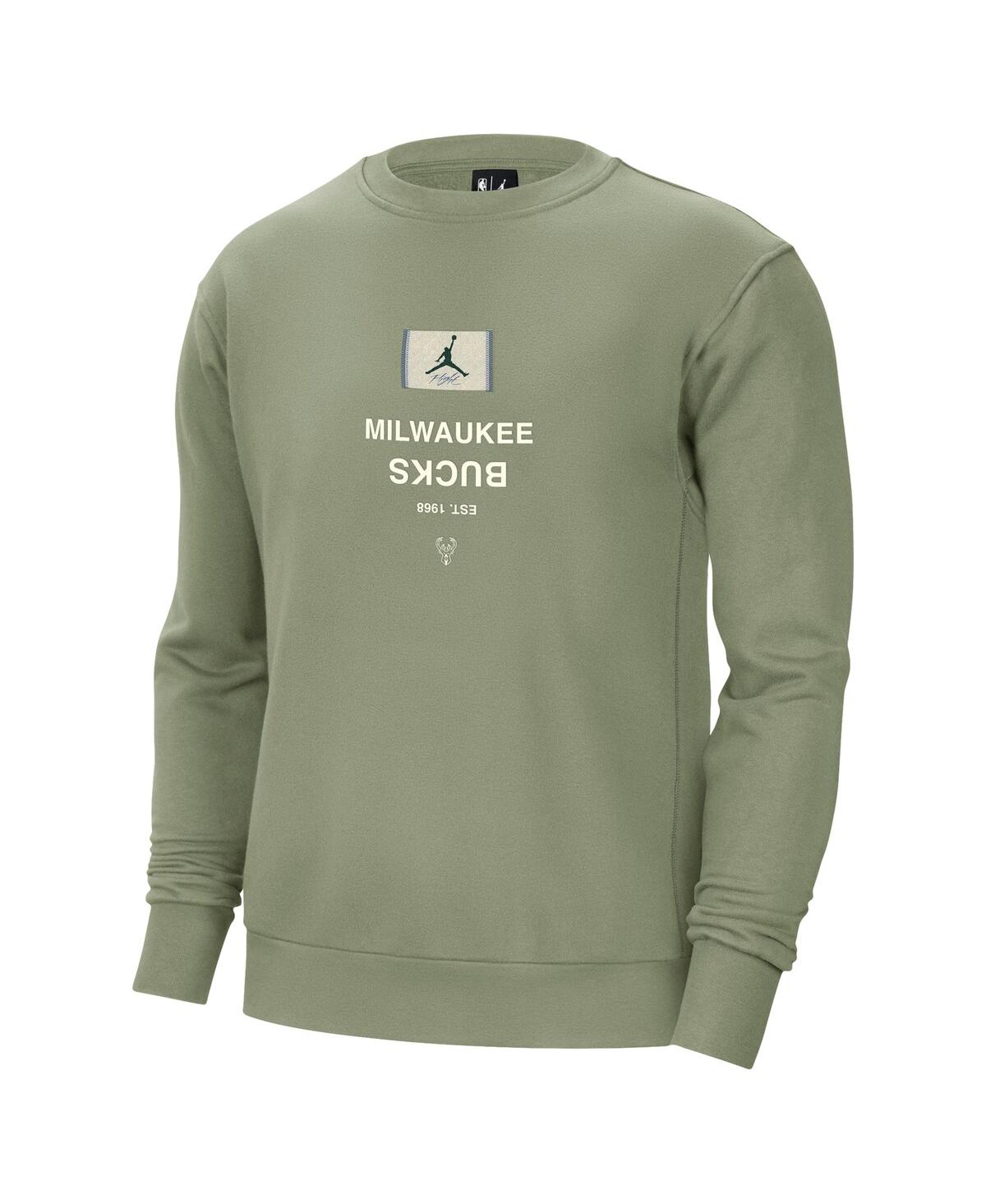 JORDAN MEN'S GREEN MILWAUKEE BUCKS COURTSIDE STATEMENT EDITION HEAVYWEIGHT PULLOVER SWEATSHIRT 