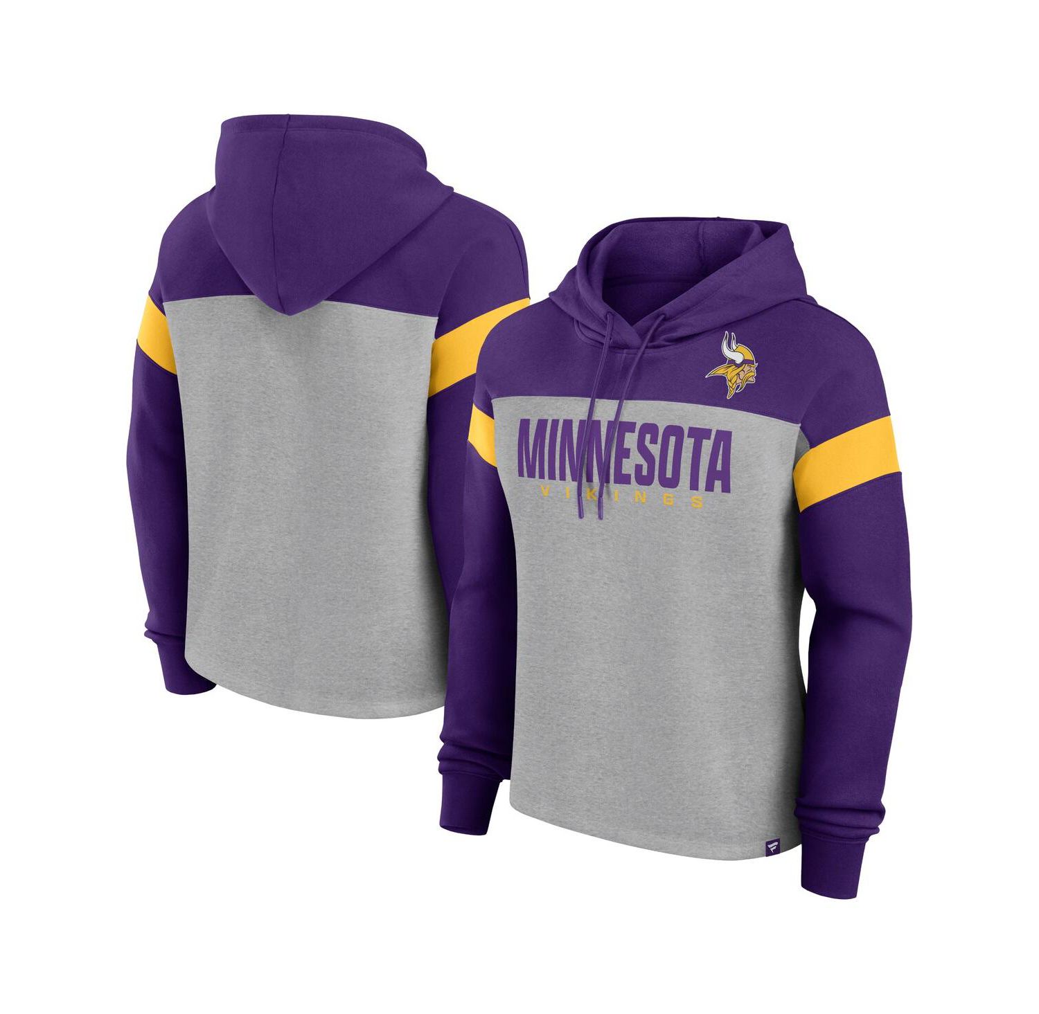 Women's Heather Gray/Purple Minnesota Vikings Bold Play Call Pullover Hoodie