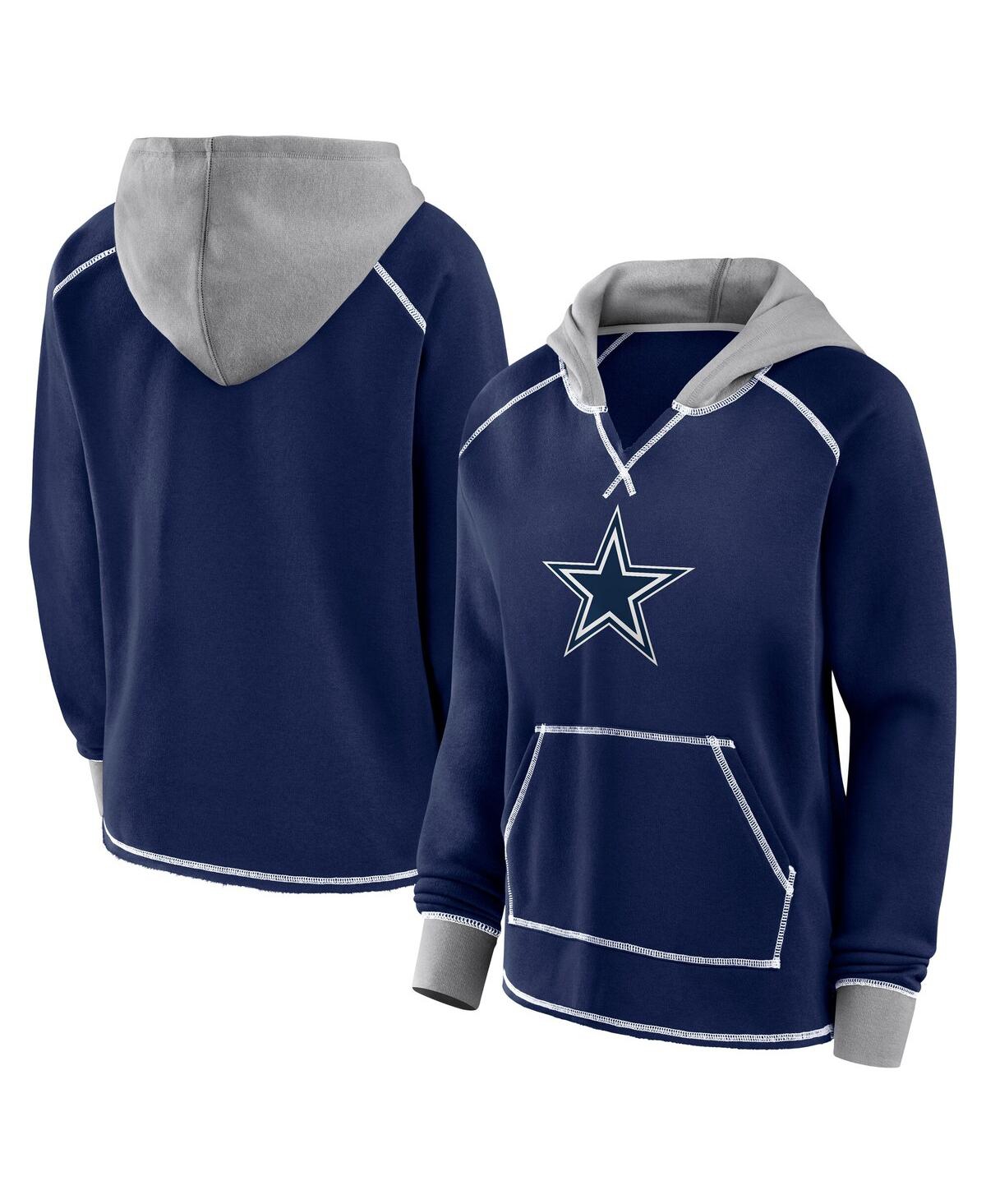 Logo Athletic Women's Navy Dallas Cowboys Boom Fleece Pullover V-neck Hoodie In Navy