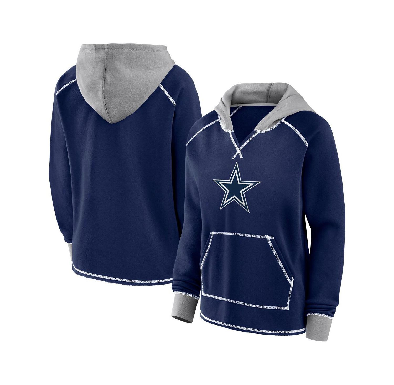 Women's Navy Dallas Cowboys Boom Fleece Pullover V-Neck Hoodie
